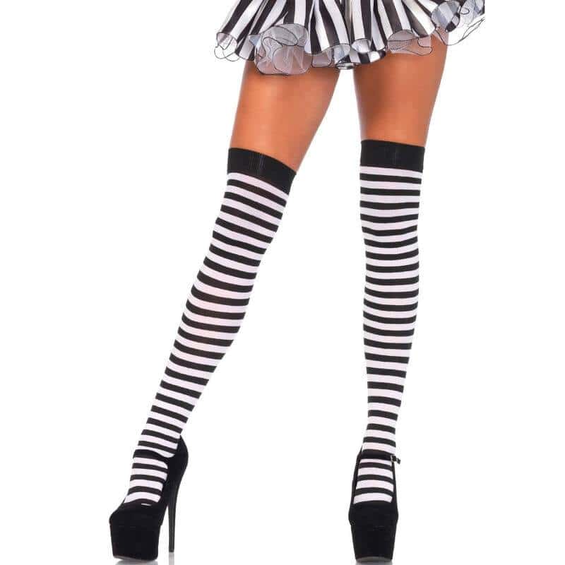 Leg Avenue Black & White Striped Thigh Highs