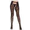 Leg Avenue Rose Lace Hold Ups Open Back Design