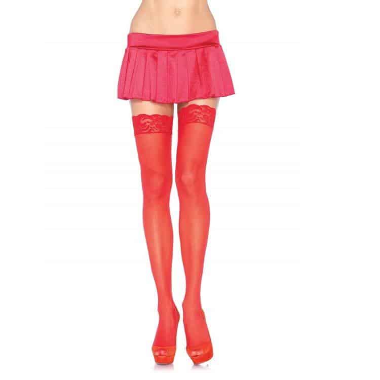 Leg Avenue Red Fishnets with Lace Trim