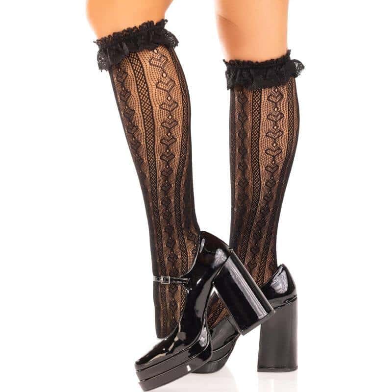 Leg Avenue Knee High Socks Black Ruffle Detail Leg Avenue Knee High Socks Black Ruffle Detail