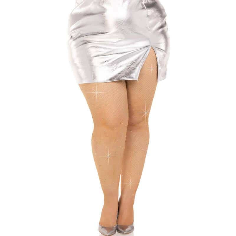 Leg Avenue Crystalized Mesh Tights Caramel