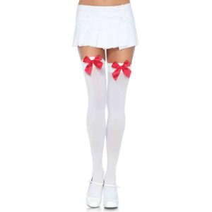 Leg Avenue Nylon Thigh Highs Red Bow