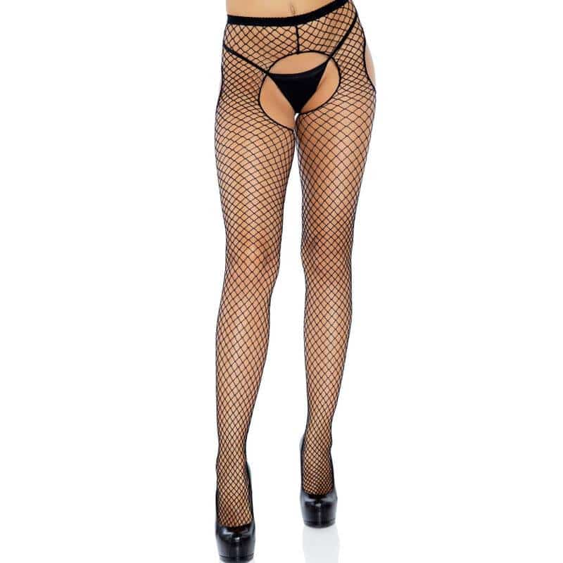 Leg Avenue Black Net Tights Crotchless