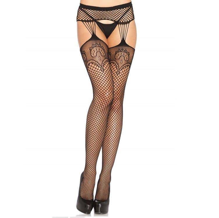 Leg Avenue Net Tights with Garter Belt Detail