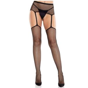 Leg Avenue Black Lace Stockings with Garter Belt Detail