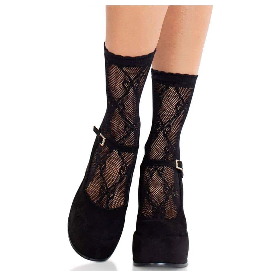 Leg Avenue Black Lace Socks with Bow Detail