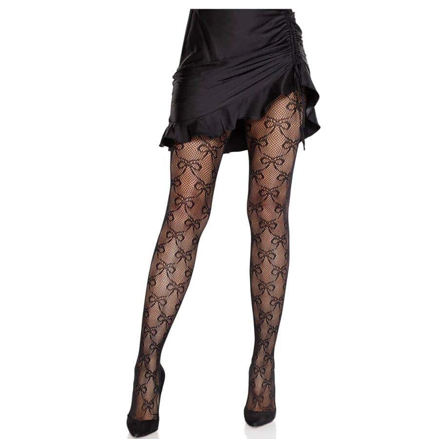 Leg Avenue Fishnet Tights with Black Bow Detail