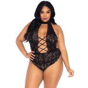 Leg Avenue - Floral Lace Crothless Bodysuit