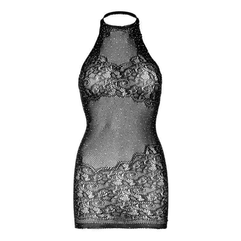 Leg Avenue - Black HALTER MINI DRESS WITH RHINESTONES - ONE SIZE Leg Avenue - Black HALTER MINI DRESS WITH RHINESTONES - ONE SIZE