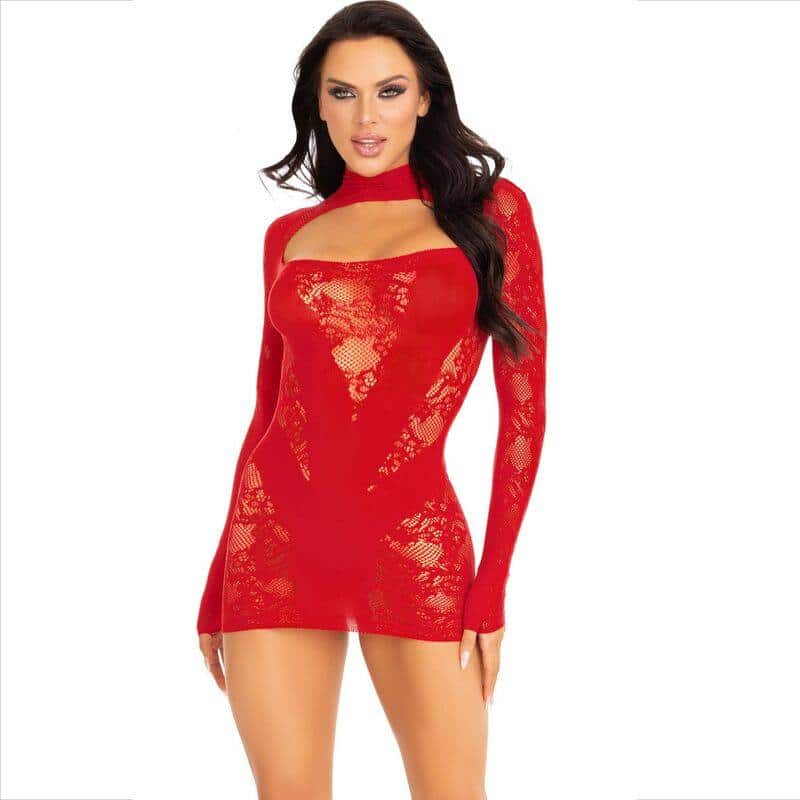 Leg Avenue Red Long Sleeve Lace Mini Dress