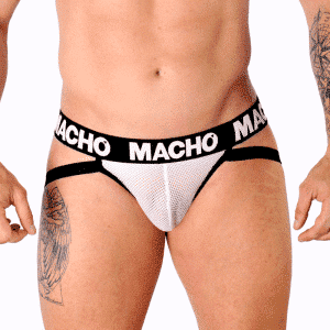S White Grid Jockstrap Macho MX26X1