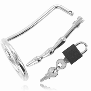 Metal Hard Testicle Ring with Locking Urethral Plug
