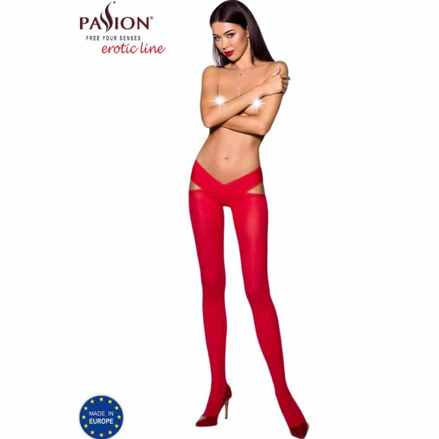 Passion - TIOPEN 005 60 DEN RED 3/4 TIGHTS WITH UniqUE CUT