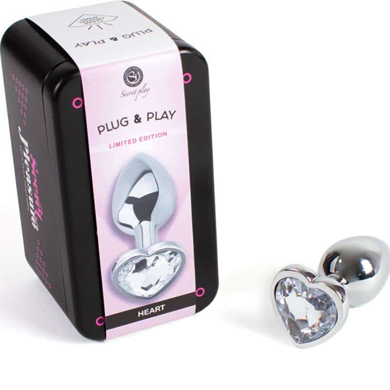 Secretplay Metal Butt Plug with Clear Crystal Heart Secretplay Metal Butt Plug with Clear Crystal Heart