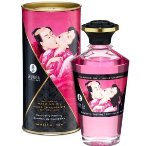 Shunga - Óleo Sensual 100ml com Efeito Calor e Sabor a Framboesa