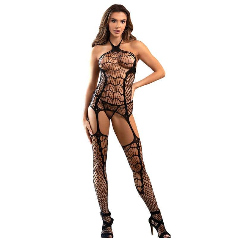Subblime - 952105 CROTCHLESS FISHNET BodySTOCKing WITH HALTER NECK AND BACKLESS DESIGN Black ONE SIZE