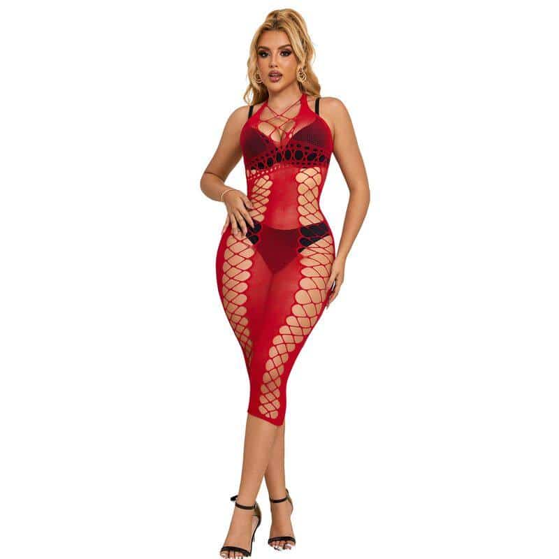 Subblime 952327 Red Fishnet Bodycon Dress