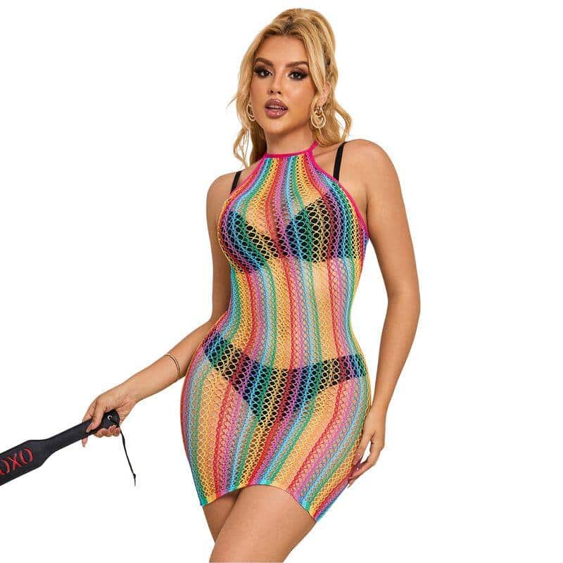 Subblime - 952341 FISHNET DRESS IN RAINBOW COLORS ONE SIZE