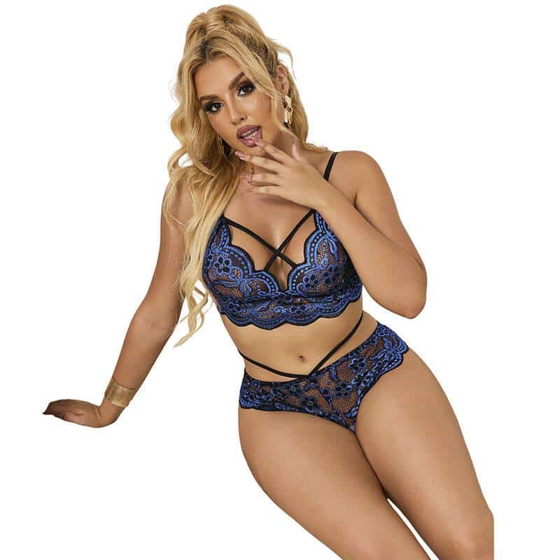 Subblime - 954079 LACE BRASSIER AND PANTIES SET IN BLUE L/XL Subblime - 954079 LACE BRASSIER AND PANTIES SET IN BLUE L/XL