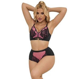 Subblime - 955571 GREEN Leather BRA SET WITH Pink ZIP S/M