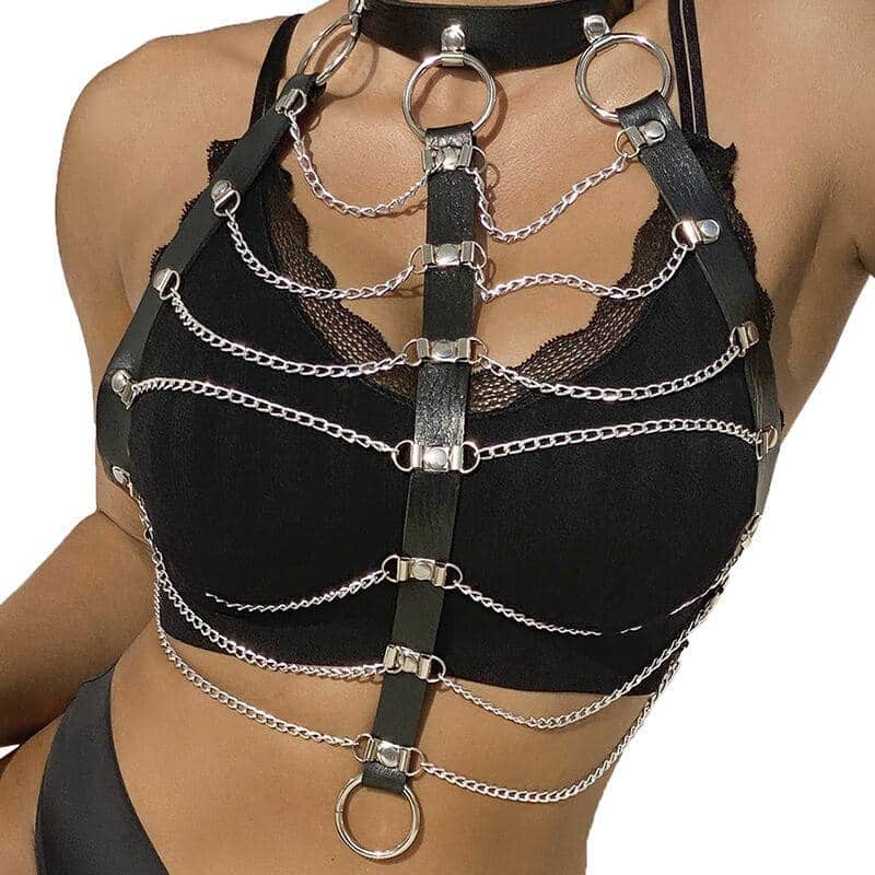 Subblime Leather Chest Harness with Chains