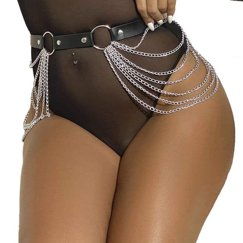 Subblime Black Leather Chain Belt One Size Fits Subblime Black Leather Chain Belt One Size Fits