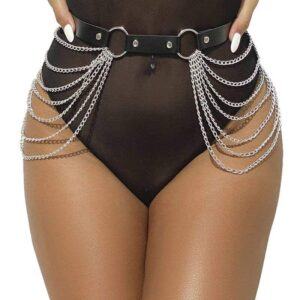 Subblime Black Leather Chain Belt One Size Fits