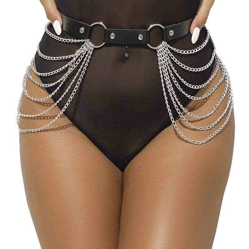 Subblime Black Leather Chain Belt One Size Fits
