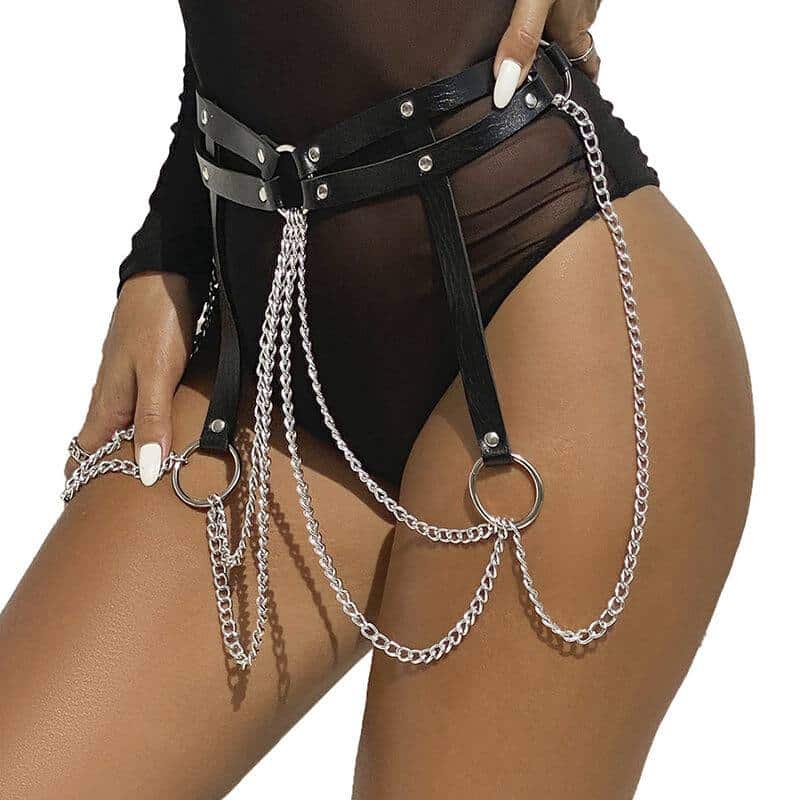 Subblime Black Leather Chain Belt with Ring Detail Subblime Black Leather Chain Belt with Ring Detail