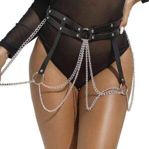 Subblime Black Leather Chain Belt with Ring Detail