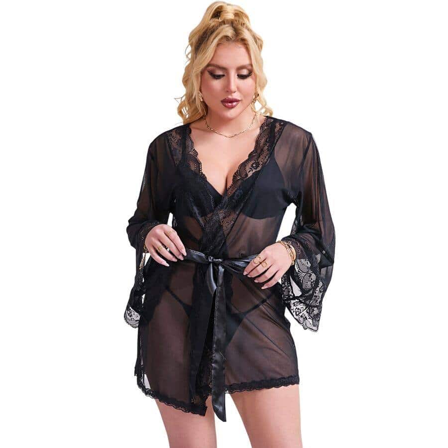 Subblime - Robe de seda transparente com renda preta Subblime - Robe de seda transparente com renda preta