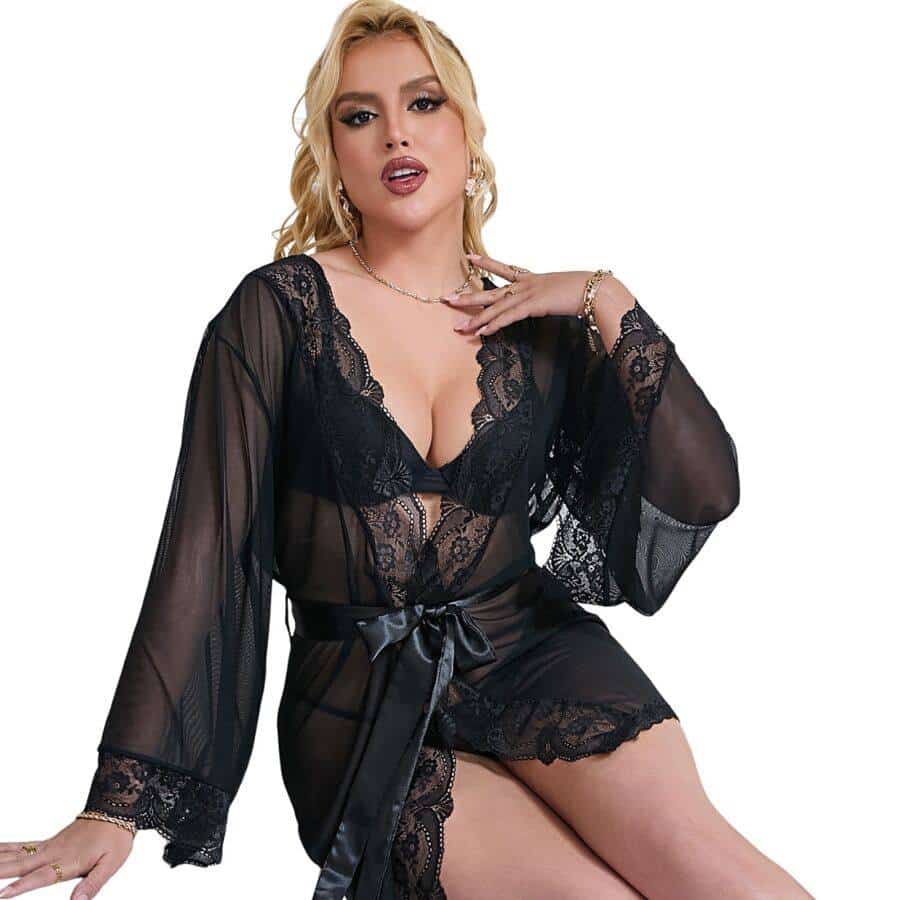 Subblime - Robe de seda transparente com renda preta Subblime - Robe de seda transparente com renda preta