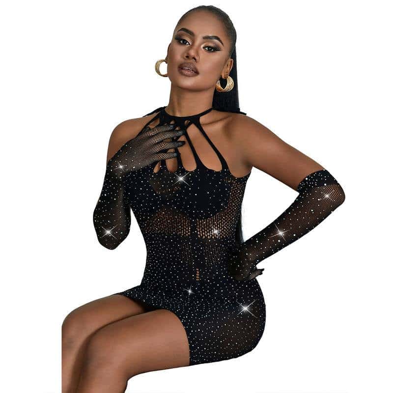 Subblime 952235 Black Fishnet Rhinestone Dress Subblime 952235 Black Fishnet Rhinestone Dress