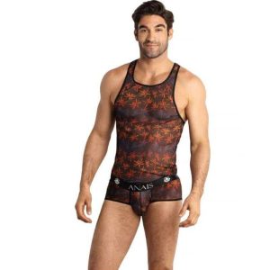 Chill Top XL for Men - Festive Palm Print on Soft Black Tulle