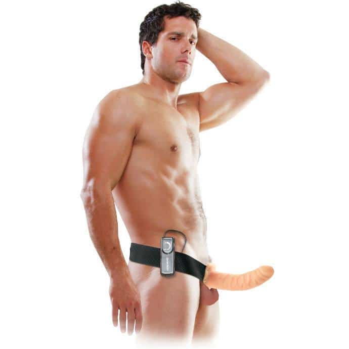 Vibratório Oco 19cm Strap-On Marrom da Série Fetish Fantasy
