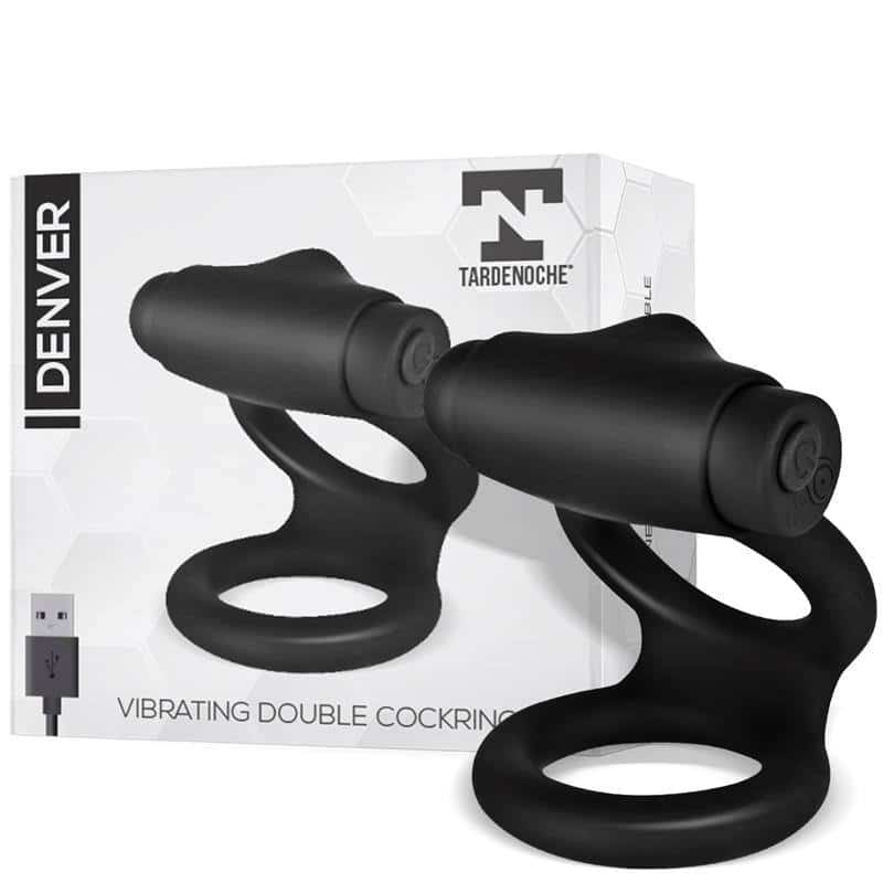 Denver Double Ring with Vibrating Bullet USB Silicone Black