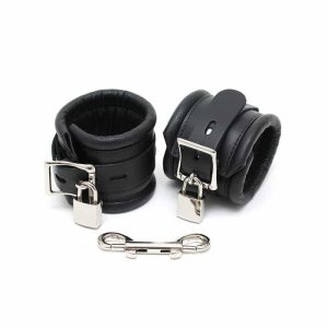 Ankle Cuffs Leather Black with Lock 7cm