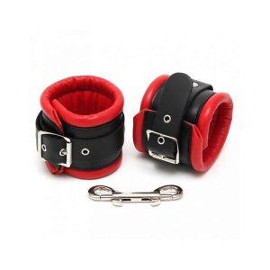Ankle Straps Leather Black and Red 7cm