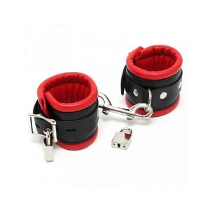 Ankle Cuffs Leather Black and Red with Lock 7 cm