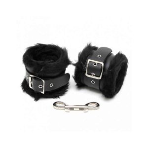 Ankle Cuffs Leather and Black Fur 7cm