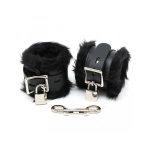Ankle Cuffs Leather and Black Hair 7cm Locks