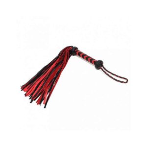 Braided Leather Flogger Black Red