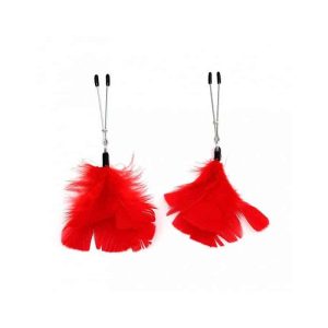 Nipple Clamps with Red Feathers Adjustable