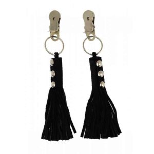 Nipple Clamps Leather Fringe Black
