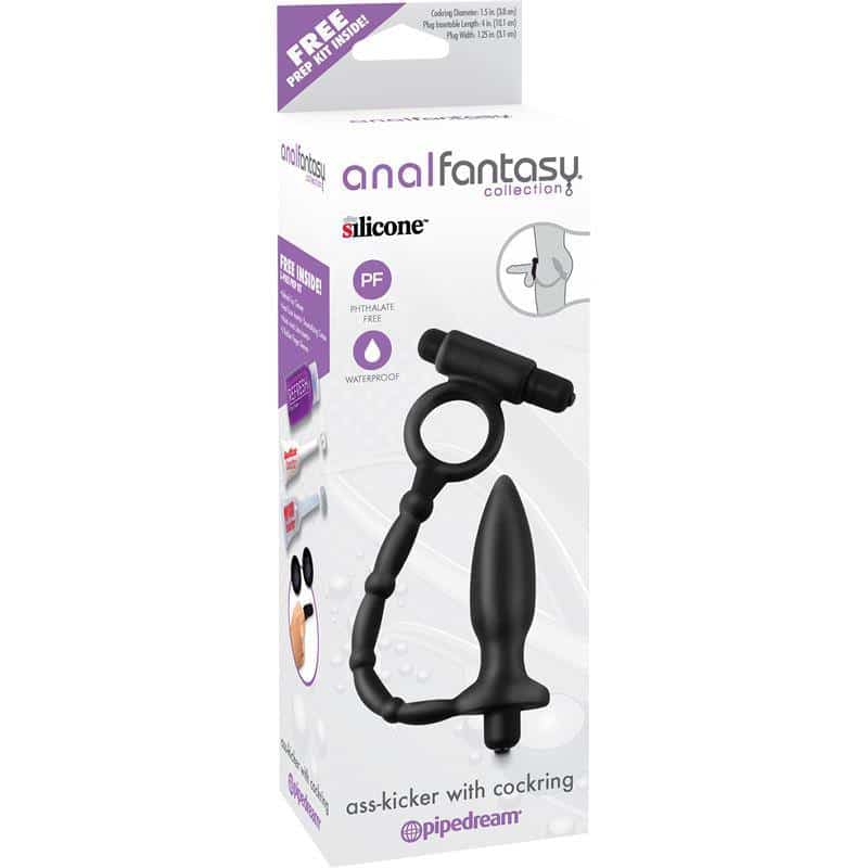 Anal Plug with Chain and Vibration Ass-Kicker Black Anal Plug with Chain and Vibration Ass-Kicker Black