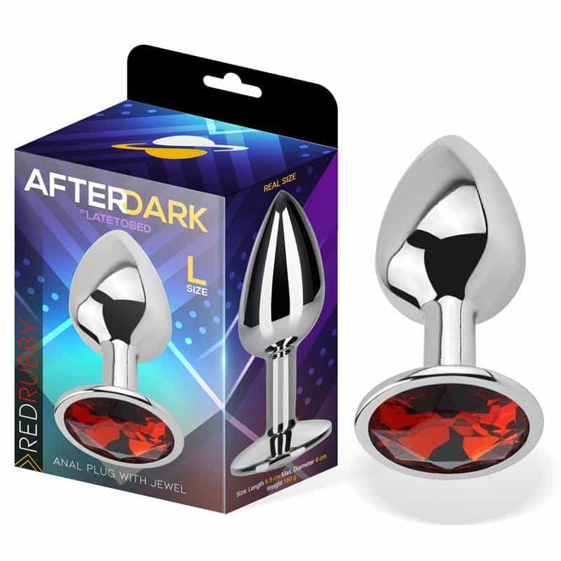 Anal Plug with Red Ruby Jewel Size L Aluminum