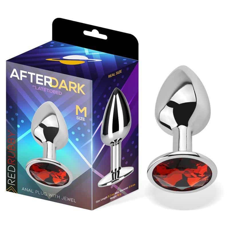 Anal Plug with Ruby Red Jewel Size M Aluminum