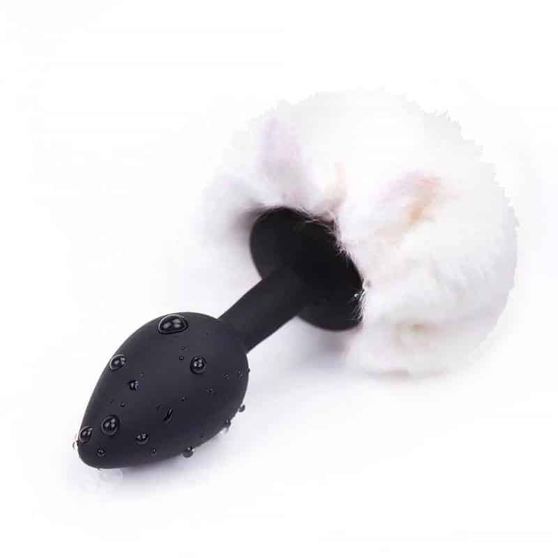Anal Plug with White Pompon Size S