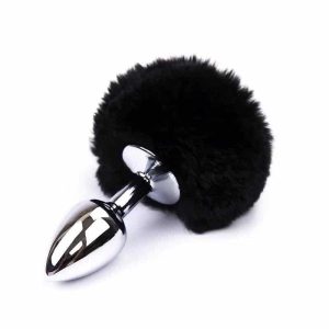 Anal Plug with Black Pompon Size S