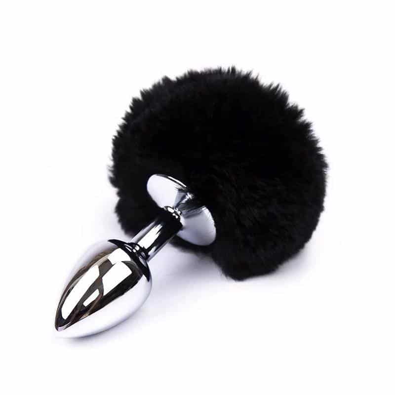 Anal Plug with Black Pompon Size S